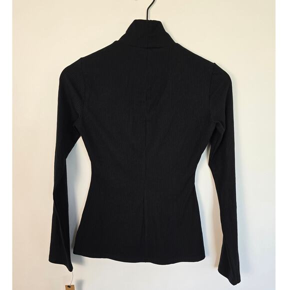 Reformation Black Ribbed Knit Mockneck Top Sz S Long Sleeve Elevated Basics - Picture 2 of 3